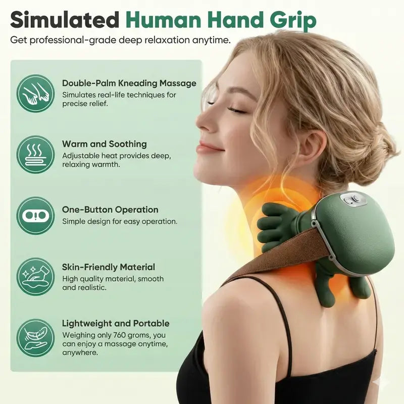 Electric Bionic Hand Neck & Shoulder Massager - 3D Kneading, Heating, Rechargeable Wireless Portable, Adjustable Speed, Lightweight, Unisex, Easy-To-Use Panel, Cervical Massagers for Neck and Back Pain Relief, Back/Body Active Routine Support