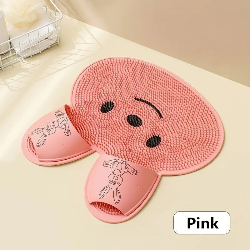 1Pc，Rabbit Bathroom Shower anti Slip Mat, Circular Massage Foot Mat, Back Suction Cup,Foot Scrubber, Back Scrubber