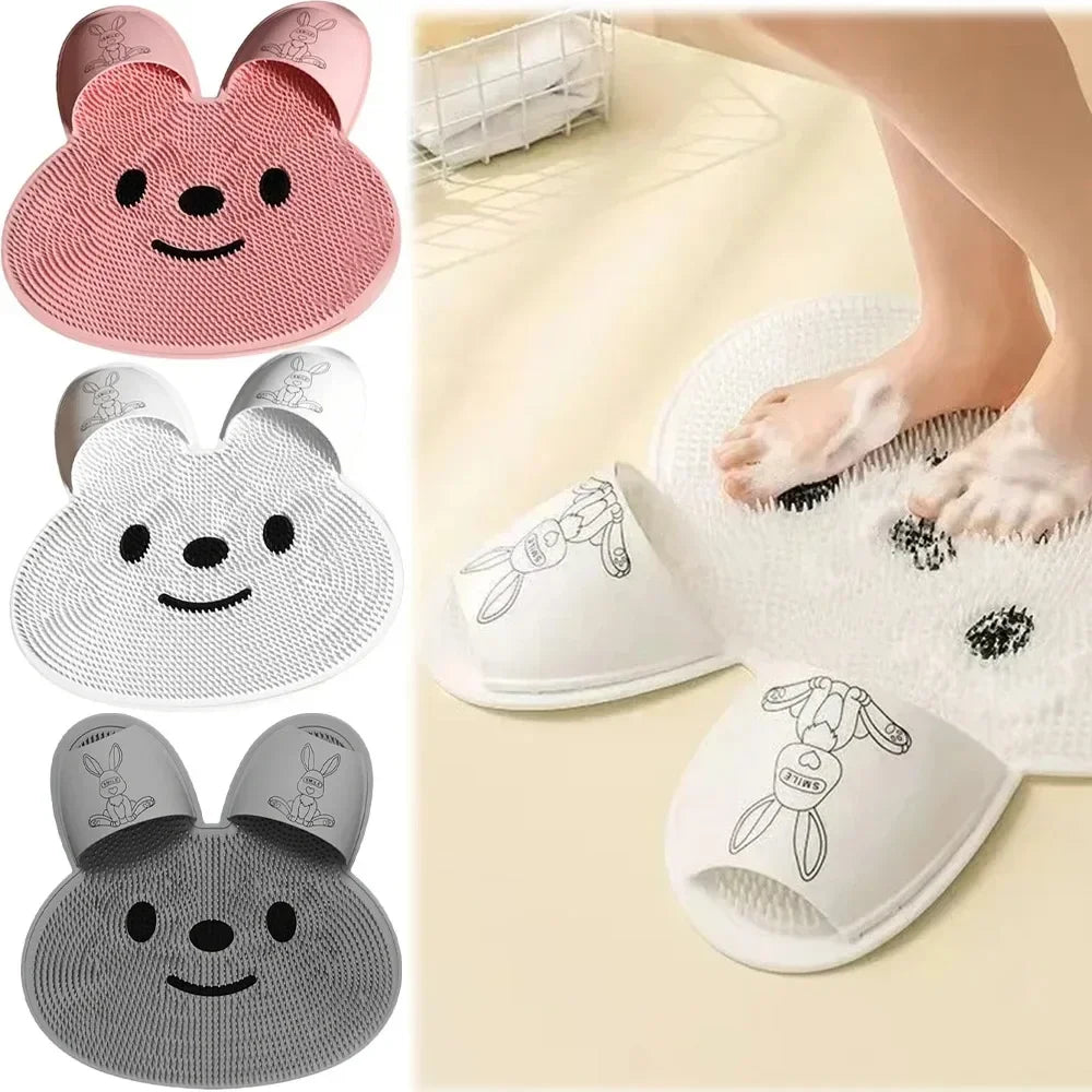 1Pc，Rabbit Bathroom Shower anti Slip Mat, Circular Massage Foot Mat, Back Suction Cup,Foot Scrubber, Back Scrubber