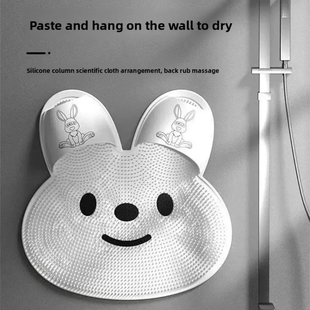 1Pc，Rabbit Bathroom Shower anti Slip Mat, Circular Massage Foot Mat, Back Suction Cup,Foot Scrubber, Back Scrubber