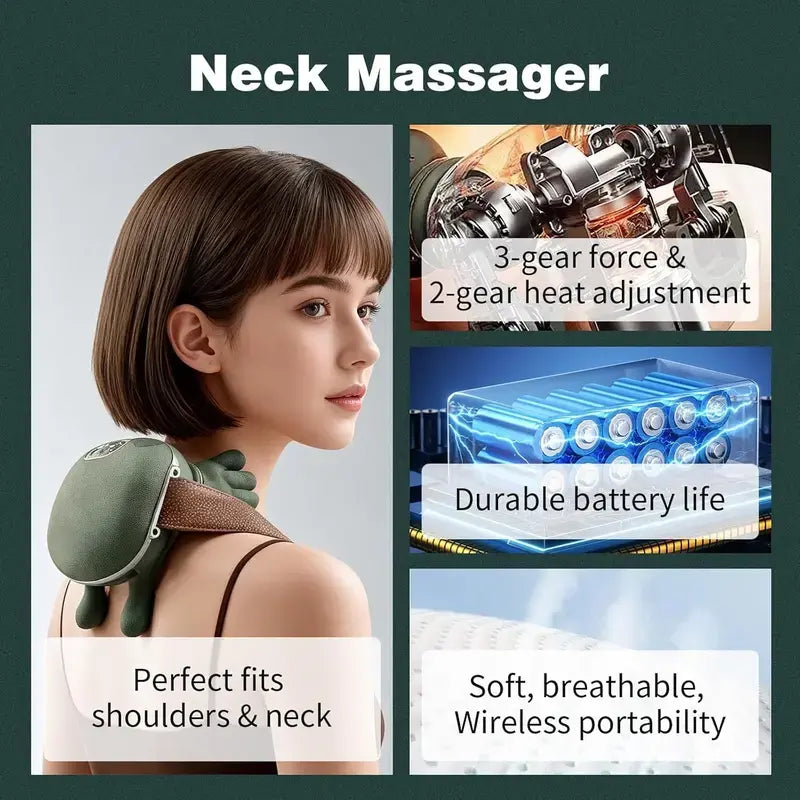 Electric Bionic Hand Neck & Shoulder Massager - 3D Kneading, Heating, Rechargeable Wireless Portable, Adjustable Speed, Lightweight, Unisex, Easy-To-Use Panel, Cervical Massagers for Neck and Back Pain Relief, Back/Body Active Routine Support