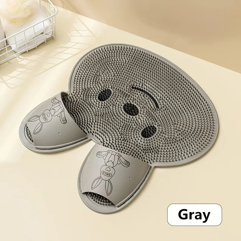 1Pc，Rabbit Bathroom Shower anti Slip Mat, Circular Massage Foot Mat, Back Suction Cup,Foot Scrubber, Back Scrubber