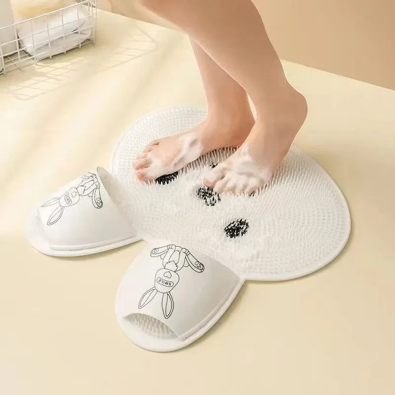 1Pc，Rabbit Bathroom Shower anti Slip Mat, Circular Massage Foot Mat, Back Suction Cup,Foot Scrubber, Back Scrubber
