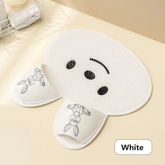 1Pc，Rabbit Bathroom Shower anti Slip Mat, Circular Massage Foot Mat, Back Suction Cup,Foot Scrubber, Back Scrubber