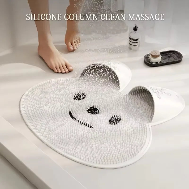 1Pc，Rabbit Bathroom Shower anti Slip Mat, Circular Massage Foot Mat, Back Suction Cup,Foot Scrubber, Back Scrubber