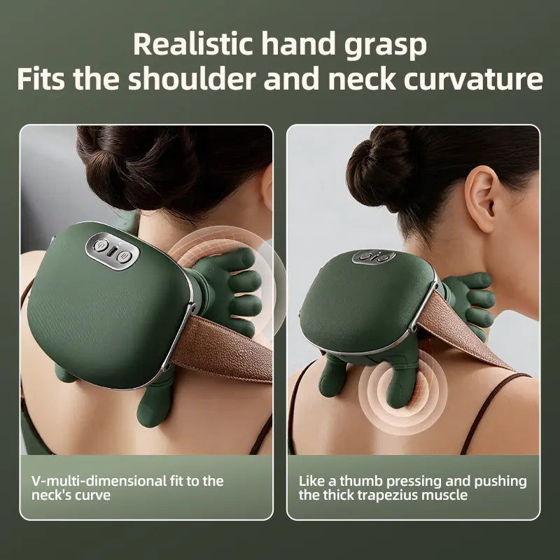 Electric Bionic Hand Neck & Shoulder Massager - 3D Kneading, Heating, Rechargeable Wireless Portable, Adjustable Speed, Lightweight, Unisex, Easy-To-Use Panel, Cervical Massagers for Neck and Back Pain Relief, Back/Body Active Routine Support