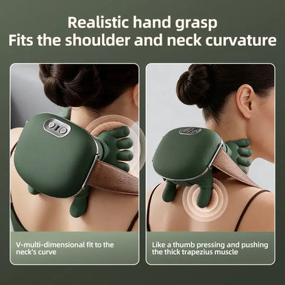 Electric Bionic Hand Neck & Shoulder Massager - 3D Kneading, Heating, Rechargeable Wireless Portable, Adjustable Speed, Lightweight, Unisex, Easy-To-Use Panel, Cervical Massagers for Neck and Back Pain Relief, Back/Body Active Routine Support